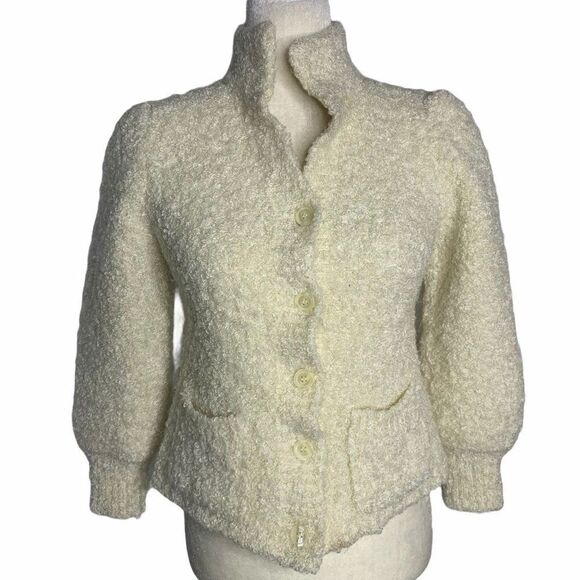 Vintage Liberty House Cardigan Sweater S Ivory Fuzzy Knit Wool Buttons Pockets - Picture 1 of 6